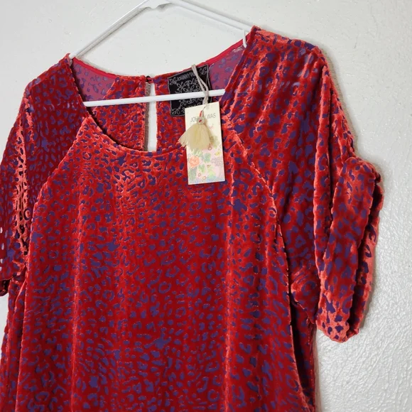 Johnny Was Doris Silk-Blend Mini Dress Deep Red Cheetah Print Women's Size Small - Picture 5 of 15